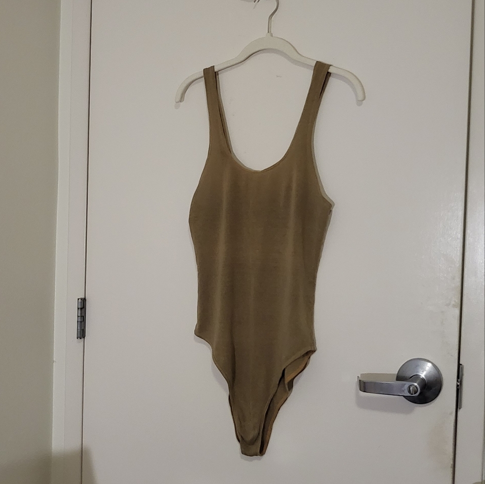 Ozma raw silk bodysuit, mossy green, sz S